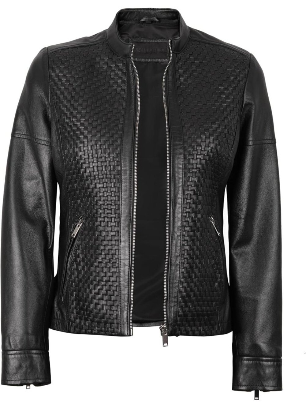 Women’s Black Leather Coat Shirt Collar Long Jacket Classic Stylish Outerwear